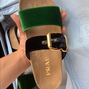 NIB PRADA BIRKENSTOCK VELVET SANDALS